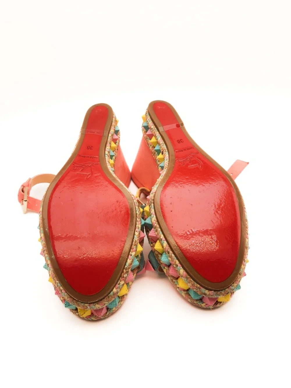 Christian Louboutin Suede Pink Pastel Studded Wedge Platform Sandals EU 38 - Picture 8 of 8